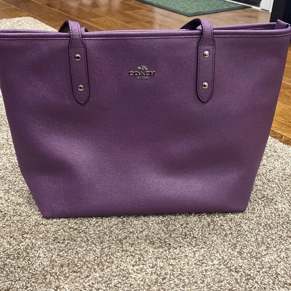 Coach Purple Leather Tote Bag